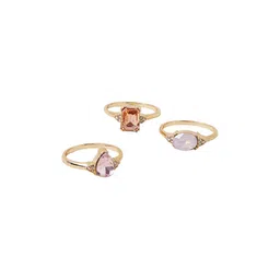 Accessorize Set Of 3 Gold-Plated Crystals Stone-Studded Eclectic Gem Finger Rings-picture-19