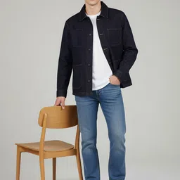 Celio Men Spread Collar Solid Lightweight Denim Jacket image 4