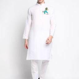 DEVOILER Men Flared Sleeves Chikankari Block Print Kurta-picture-12