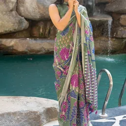 KALINI Ethnic Motifs Zari Ikat Saree image 4