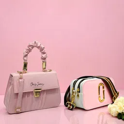 CLARIS JAMES Women Set of 2 Solid Structured Handheld Bag-image-38