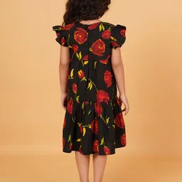 Creative Kids Floral Print Flutter Sleeve Drop-Waist Midi Dress image 4