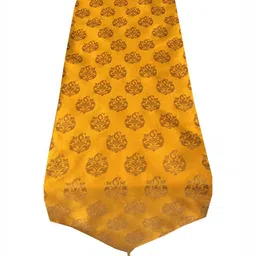 Pink Parrot Mustard-Yellow Ethnic-Motif Jacquard Silk Table Runner With Tassels-image-94