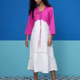 Stylefables Women Colourblocked Tie-Up Neck A-Line Midi Dress-picture-30