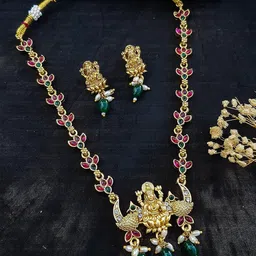 GRIIHAM Gold-Plated AD-Studded & Beaded Jewellery Set-picture-37