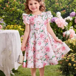 White World Girls Floral Print Fit & Flare Midi Dress-image-74