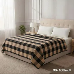 Tharunsha Elite Beige & Tan Checked AC Room 300 GSM Blanket-picture-19