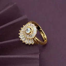 ARTKLIM Gold-Plated Cubic Zirconia Studded Adjustable Finger Ring-image-80