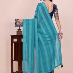 K 5 Fashion Woven Design Embroidered Poly Georgette Saree image 2