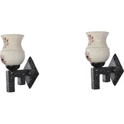 SOMIL Set Of 2 Beige & Black Printed Wood Cylinder Shaped Wall Lamp-picture-45