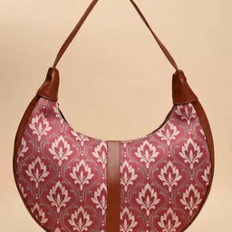 Anouk Floral Printed Half Moon Hobo Bag with Quilted image 2