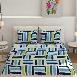 Galaxy Home Decor Blue & Green Printed 210 TC Fitted King Bedsheet Set-2.28 m x 2.54 m-image-91