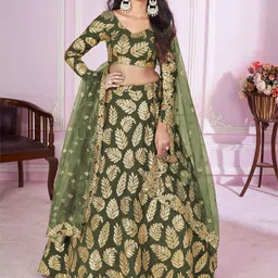 FABPIXEL Embroidered Sequinned Semi-Stitched Lehenga & Unstitched Blouse With Dupatta-picture-26