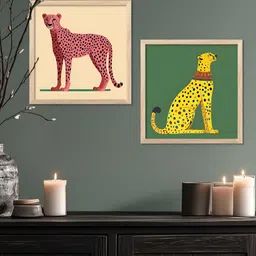 Kotart Peach-Coloured & Green 2 Pieces Animal Printed Wooden Wall Paintings image 5