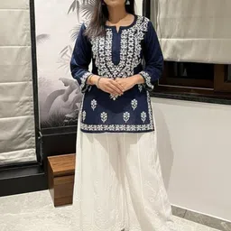 Everything In Chikankari Floral Embroidered Chikankari Modal Chikankari Kurti-picture-19
