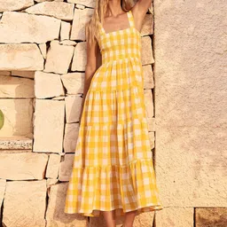 bebe Checked Halter Neck Fit & Flare Midi Dress image 4