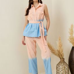 SANSKRUTIHOMES Dyed Pure Cotton Shirt Collar Neck Shirt With Trousers Co-Ords-picture-1