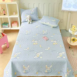 JC HOME 3Pcs Blue & Yellow Printed Pure Cotton Bed Covers-image-20