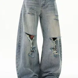 StyleCast Men Wide Leg Mid-Rise Highly Distressed Heavy Fade Jeans image 4