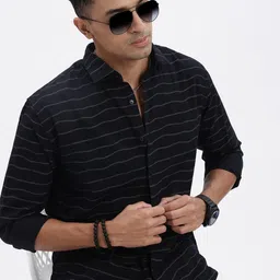 SHOWOFF Men Premium Spread Collar Horizontal Striped Cotton Slim Fit Casual Shirt-image-62