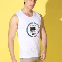 WOOSTRO Pack Of 2 Printed Combed Cotton Gym Vests VWS26(PLAIN BLACK)(RUN WHITE) image 5