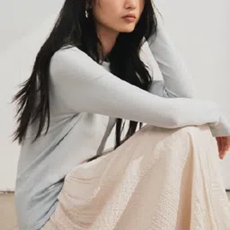 LULU & SKY Women Solid Round Neck Long Sleeve Knitted T-shirt image 3