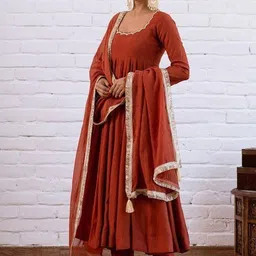CANIZZARO Women Panelled Gotta Patti Kurta with Trousers & With Dupatta image 3