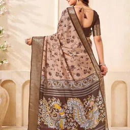 DIVASTRI Kalamkari Print Zari Saree with Unstiched Blouse Piece image 4