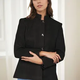 Chemistry Women Solid Long Sleeves Stand Collar Single-Breasted Pea Coat-image-15