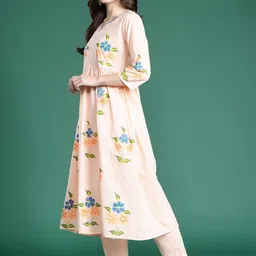 Indo Era Women Floral Printed Empire Thread Work Pure Cotton Kurta with Trousers & With Dupatta image 2