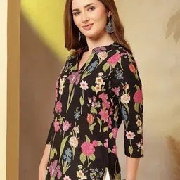 Anouk Rustic Floral Printed Mandarin Collar Cotton Top image 3