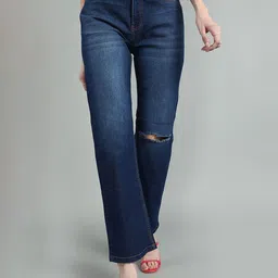 GUTI Women High-Rise Slash Knee Stretchable Jeans image 1