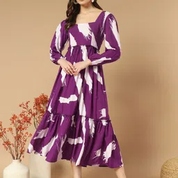 LookShine Women Geometric Printed Square Neck Fit and Flare Midi Dress-picture-22