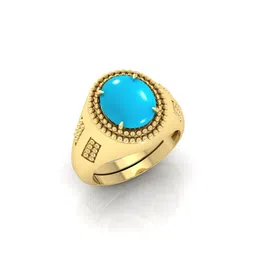 todani jems 14.25 Ratti Turquoise Stone Original Certified Firoja Gemstone Gold Plated | Adjustable Ring image 1