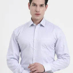 JADE BLUE Micro Ditsy Printed Opaque Formal Cotton Shirt-image-45