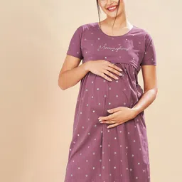 PASTEL CLIP Women Cotton Star Printed Maternity Nightdress-picture-29