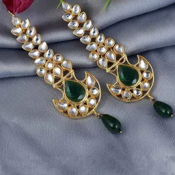 MEMOIR Gold Plated Kundan Studded Contemporary Drop Earrings-image-93