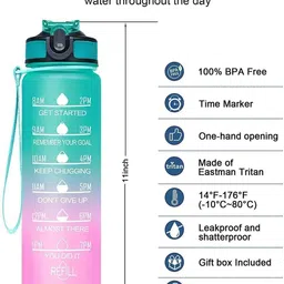FINIFAB Blue & Pink Printed Leak-Proof Water Bottle - 1 L image 2