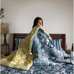 FREEDOM TREE Patchwork Blue & White Printed Cotton AC Room Double Bed Quilt-picture-33