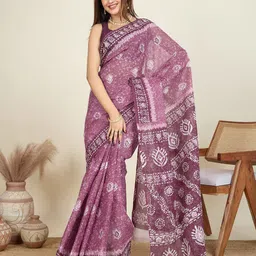 Jevi Prints Batik Printed Pure Cotton Saree With out Blouse Piece image 5