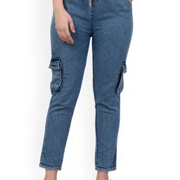 NEUNK Women Comfort Slim Fit Mid-Rise Light Fade Stretchable Cargo Jeans-picture-20