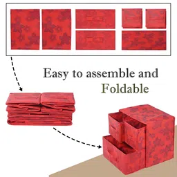 Myntra Elegant Homes Red & Blue 3 Pieces Floral Printed Drawer Organisers image 2