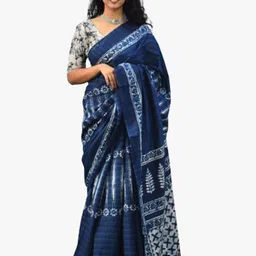 TROPWEAR Ethnic Motifs Block Print Pure Cotton Saree-picture-11
