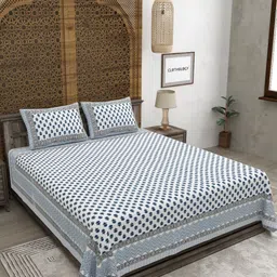 CLOTHOLOGY Blue & White Floral 180 TC King Bedsheet with 2 Pillow Covers-picture-20