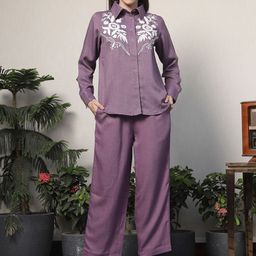 plusS Embroidered Shirt Collar Cotton Shirt With Trousers Co-Ords-picture-28