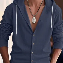 StyleCast x Revolte Men Pinstripes Striped Hood Casual Shirt image 1