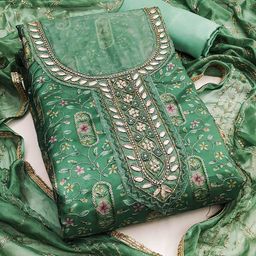 SHADOW & SAINING Embroidered Organza Semi-Stitched Dress Material-picture-6