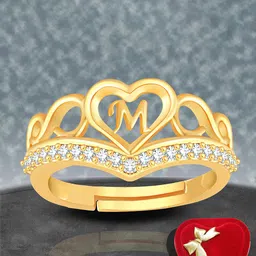 Lila Gold-Plated AD Studded Alphabet M Heart Shaped Finger Ring image 1