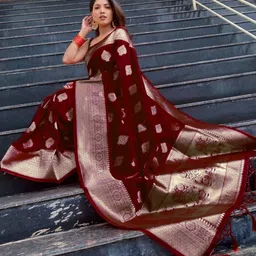 Snofi Creation Woven Design Zari Kanjeevaram Saree image 5