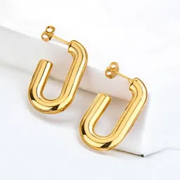 Jewels Galaxy Stainless Steel Gold-Plated Contemporary Half Hoop Earrings-picture-40